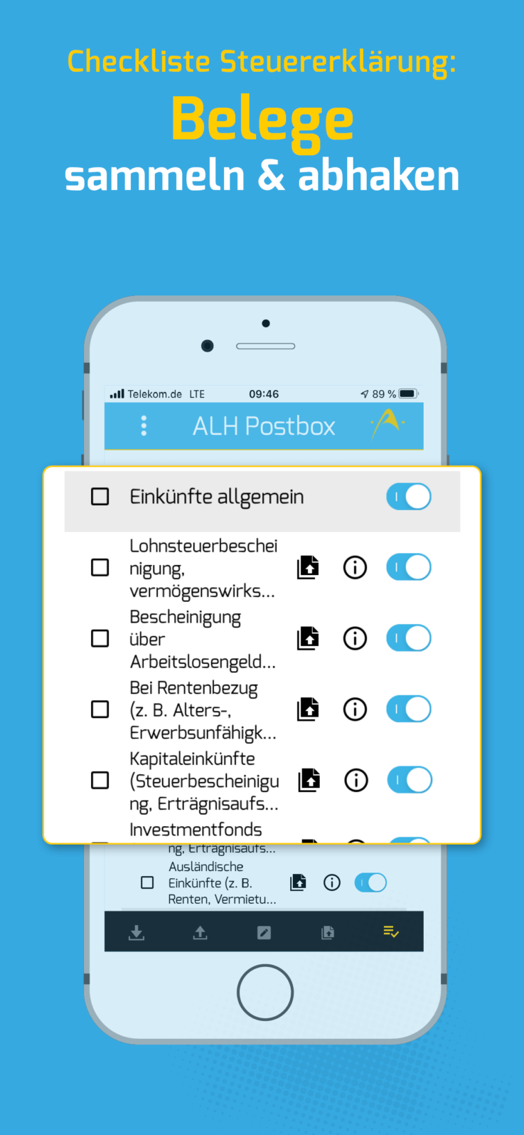 ALH Postbox App Checkliste Steuererklärung Belege sammeln & abhaken