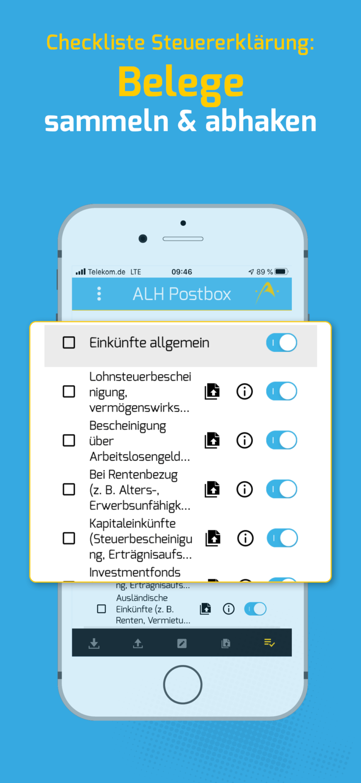 ALH Postbox App | Checkliste Steuererklärung: Belege sammeln & abhaken