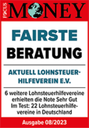 Focus Money Testergebnis 2023 | Fairste Beratung | Aktuell Lohnsteuerhilfeverein e.V.