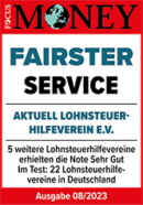 Focus Money Testergebnis 2023 | Fairster Service | Aktuell Lohnsteuerhilfeverein e.V.