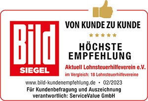 BILD-Kundenumfrage 2023 beste Lohnsteuerhilfevereine: Höchste Empfehlung für Aktuell Lohnsteuerhilfeverein e.V.