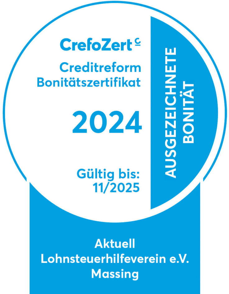 CrefoZert Creditreform Bonitätszertifikat 2024 - Ausgezeichnete Bonität - Aktuell Lohnsteuerhilfeverein e.V.
