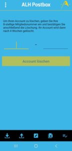 ALH Postbox Account löschen MG Nummer eingeben und bestätigen