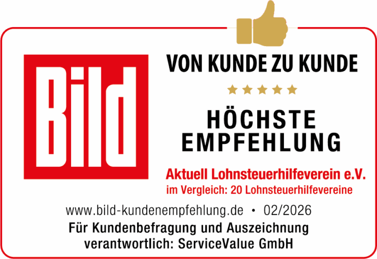 Siegel BILD HÖCHSTE Kundenempfehlung 2026 Aktuell Lohnsteuerhilfeverein