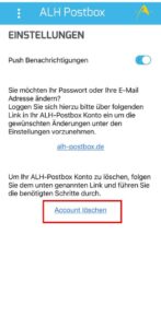 ALH Postbox Account löschen